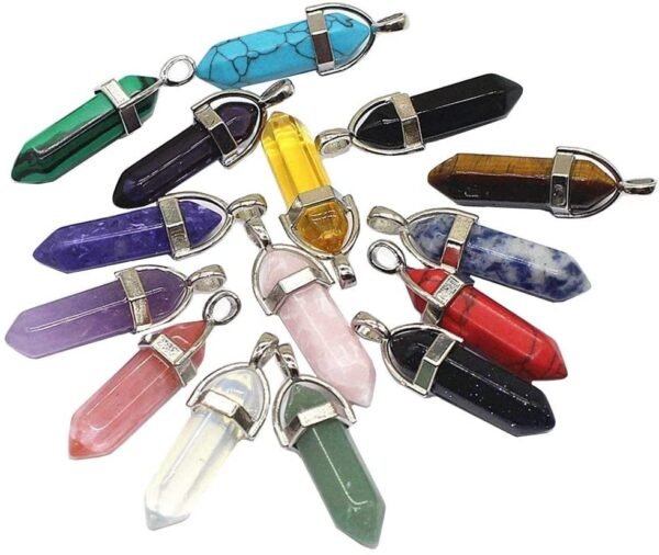 Witchcraft~TANG SONG 15PCS DIY Bullet Shape Healing Pointed Chakra Beads Crystals Bullet Shape Stone Random Color Beads Pendant for Pendant Necklace Jewelry Making (Mixed Color)