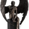 Magic  Collection~Resin Sculptures Bronze Finished Pensive Male Angel Statue On Black Base 7 X 10 X 4 Inches Bronze