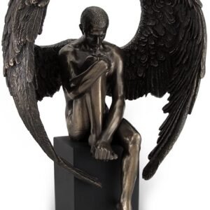 Magic  Collection~Resin Sculptures Bronze Finished Pensive Male Angel Statue On Black Base 7 X 10 X 4 Inches Bronze
