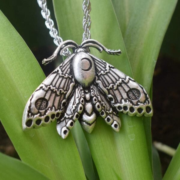 SanLan Death Head Moth Pendant Necklace Wicca Jewelry Goth Moth and The Moon