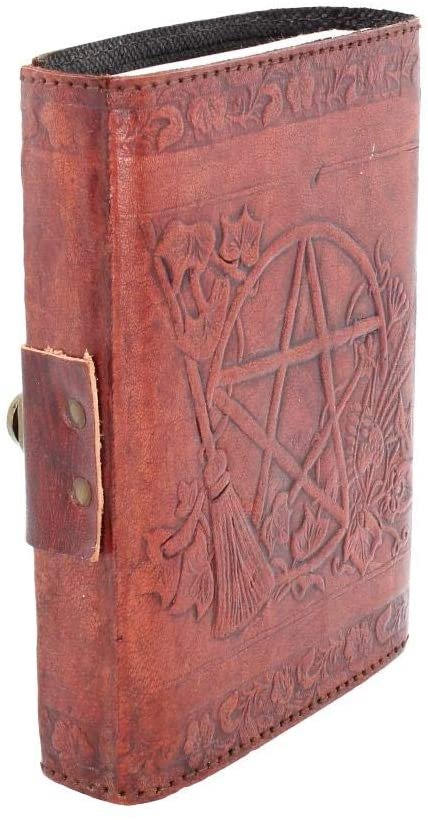 Wiccan Collection~Pentagram Embossed Leather Journal With Lock 20cm Brown