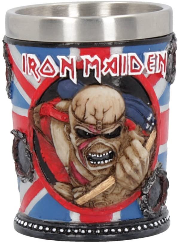 Band Merchandise~ B4126M8 Iron Maiden Shot Glass 7cm Blue, Resin w/Stainless Steel Insert