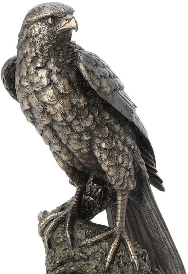 Magic  Collection~10.9 Inch Sparrow Hawk Resting On Tree Branch Antique Bronze Falcon Statue