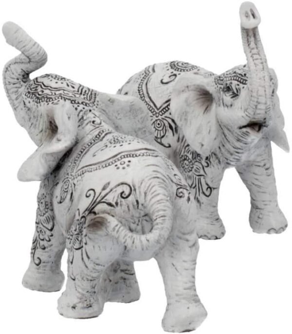 Magicun N.Giftware~Henna Harmony Set of 2 9.5cm Elephant Figurines, White, One Size