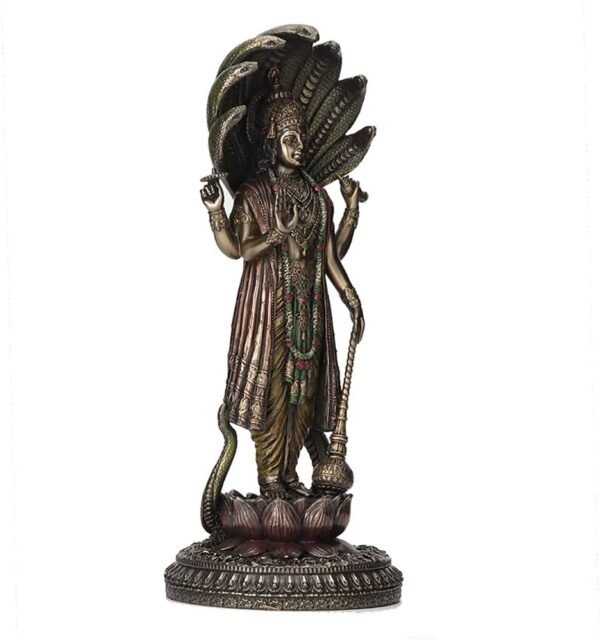 Magic  Collection~12.5 Inch Hindu God Shesha Vishnu Antique Bronze Finish Hand Painted Figurine Statue