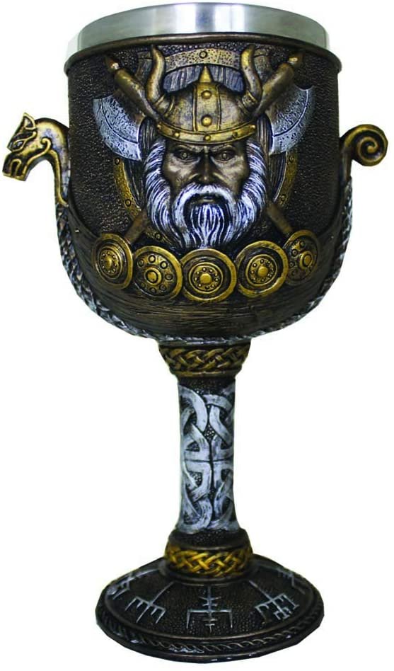 Mythology Collection~ Valhalla Goblet 17cm, Resin w/Stainless Steel Insert, Brown