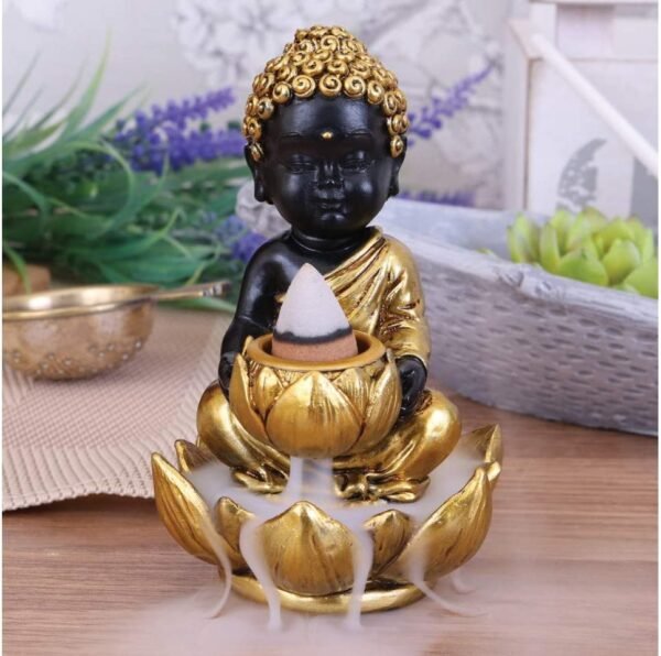Light Collection~Baby Buddha Backflow Incense Burner 10.3cm, Gold