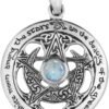 Dryad Design Sterling Silver Cut Out Moon Pentacle Pendant with Natural Rainbow Moonstone; 1 Inch Diameter