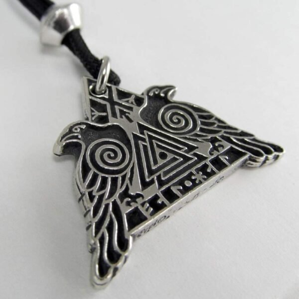 Soloman Pentant~Pewter Odin's Ravens with Valknut Pendant - Huginn and Muninn Crow Necklace
