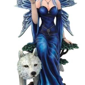 Fantasy Collection~ D4991R0 Talanoa Blue Fairy and White Wolf Companion Figurine, Polyresin, 49cm