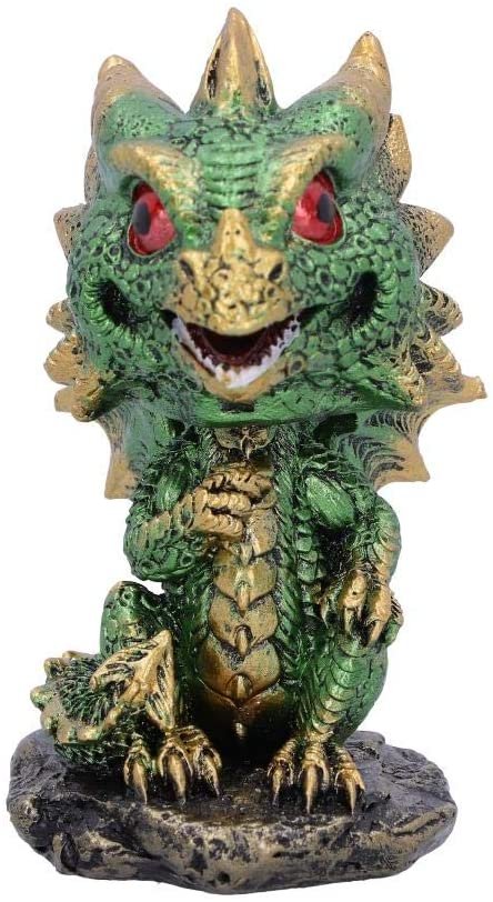 Fantasy Collection~ Bobling Green Metallic Dragon Bobble Head Figurine, Polyresin, 9.5cm