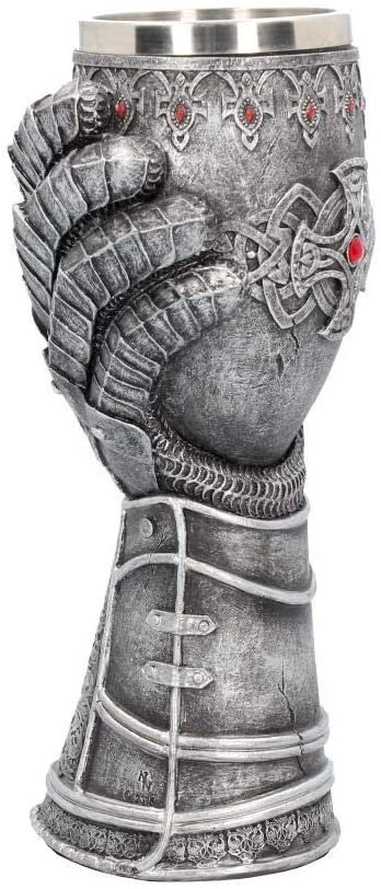 Mythology Collection~ B1179D5 Gauntlet Goblet 23cm Grey, Resin w/Stainless Steel Insert