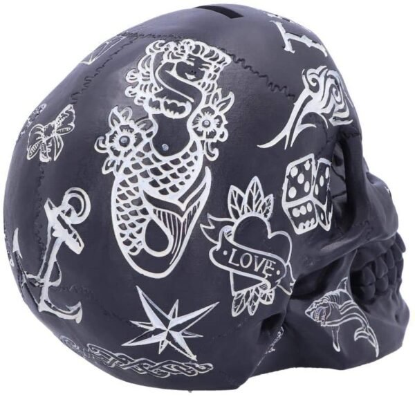 Dark Collection~Black and White Traditional, Tribal Tattoo Fund Skull, Polyresin, One Size