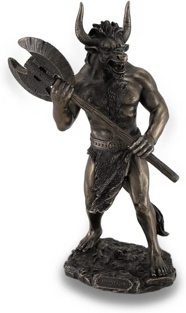 Magicun  Collection~Bronze Finished Minotaur with Labrys Statue Greek Mythology