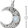 Sterling Silver Horned Crescent Moon Pendant with Natural Rainbow Moonstone