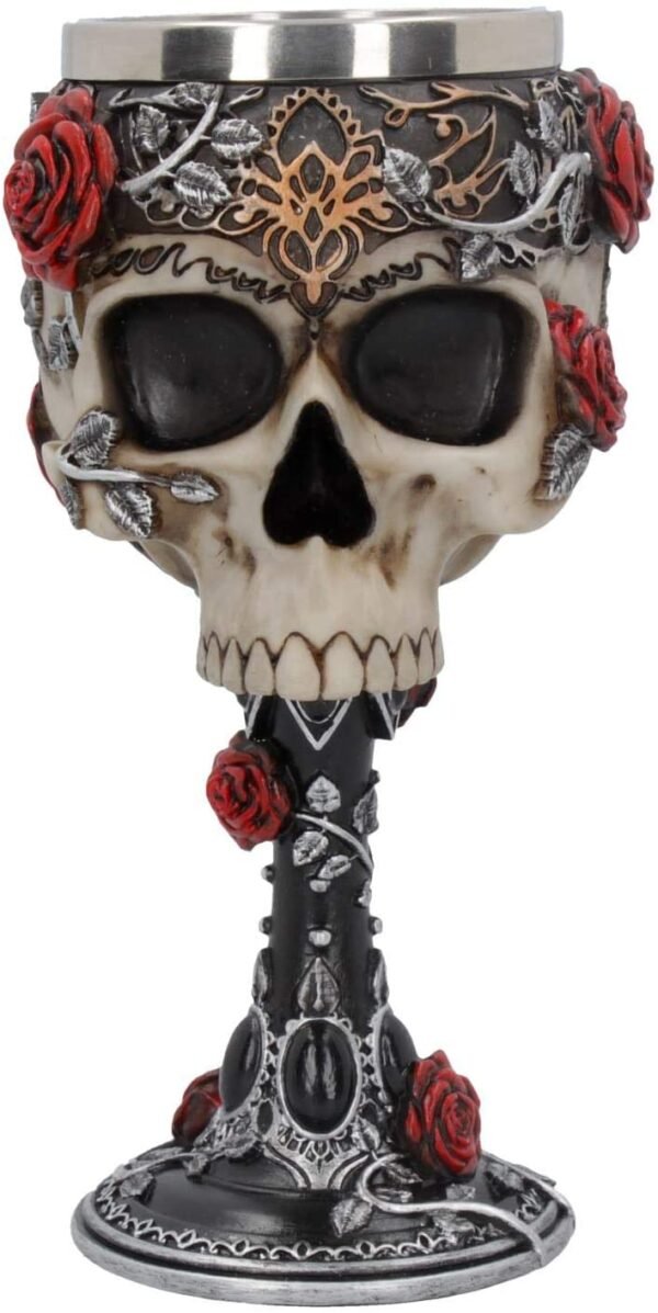 Dark Collection~B4327M8 Gothic Roses Goblet 18cm Black, Resin w/stainless steel insert, One Size