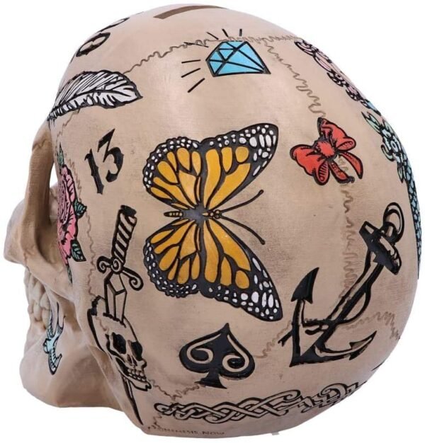 Dark Collection~Natural Bone Coloured Traditional, Tribal Tattoo Fund Skull, Polyresin, One Size