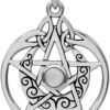 Sterling Silver Crescent Moon Pendant Pentacle with Natural White Moonstone