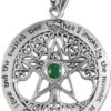 Sterling Silver Extra Large Cut Out Tree Pentacle Pendant with Simulated Malachite
