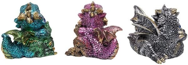 Fantasy Collection~ Dragon's Gift Set of 3 7cm Figurine, Resin, Multi-Coloured, One Size