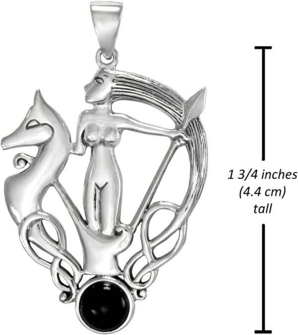 Sterling Silver Celtic Knot Morrigan Goddess Pendant with Simulated Black Onyx