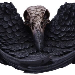 Dark Collection~Edgar Allen Poe's Nevermore Raven Skull Trinket Holder Jewellery Dish, Black, 17cm