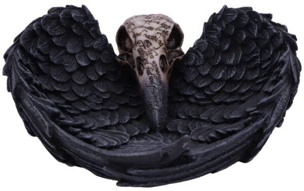 Dark Collection~Edgar Allen Poe's Nevermore Raven Skull Trinket Holder Jewellery Dish, Black, 17cm