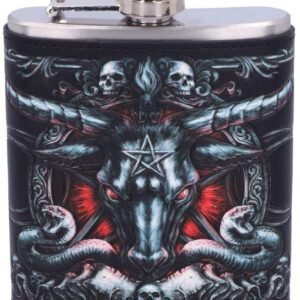Dark Collection~Black and Red Baphomet Hip Flask, PU and Stainless Steel, 7cm