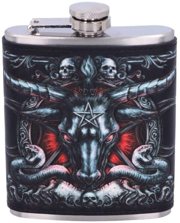 Dark Collection~Black and Red Baphomet Hip Flask, PU and Stainless Steel, 7cm