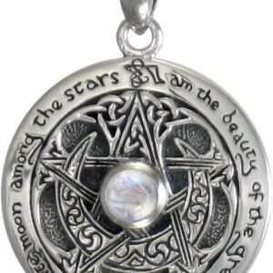 Sterling Silver Moon Pentacle with Rainbow Moonstone Necklace (16-30 Inches)