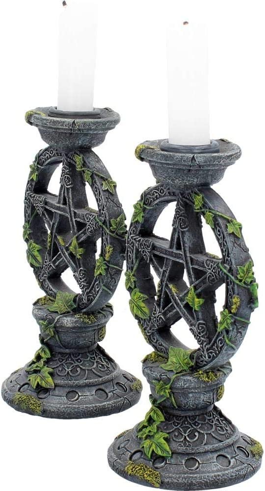 Magicun N.Giftware~Black Wiccan Pentagram Candlesticks (Set of Two) Candle Holder 15cm, us:one Size