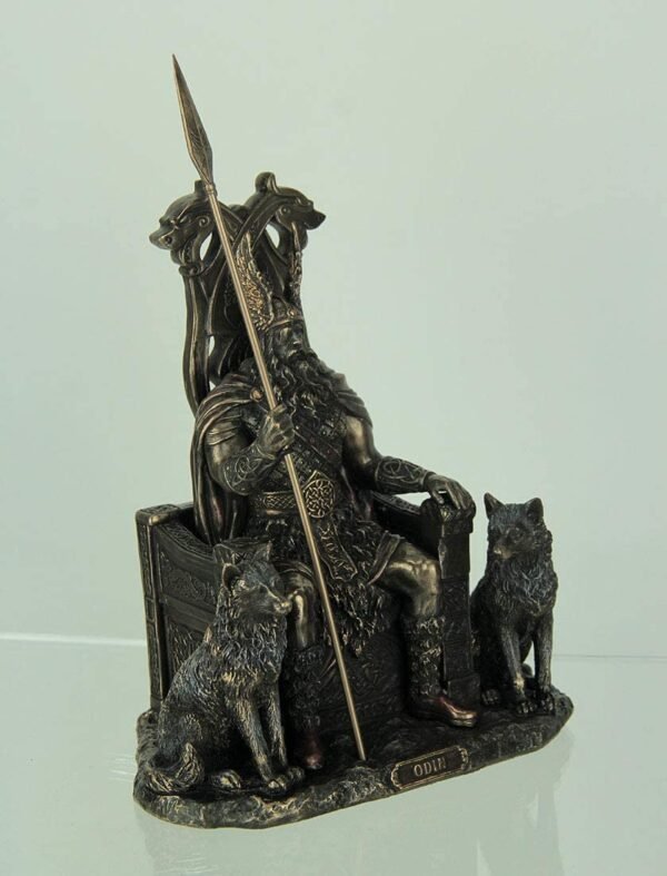 Magic  Collection~Resin Statues Norse God Odin On Throne with Wolves Bronze Finished Statue 7 X 10.25 X 4.75 Inches Bronze