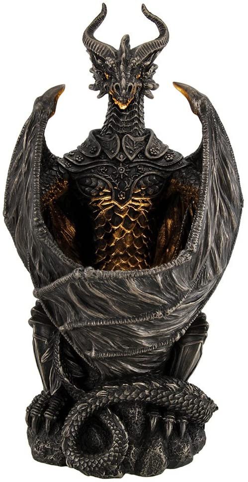 Magic  Collection~Resin Statues Guardian Of The Light Armored Dragon Led Night Light Statue 10 Inch 5 X 9.5 X 4.25 Inches Bronze