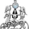 Sterling Silver Celtic Rhiannon Horse Goddess Pendant with Natural Rainbow Moonstone
