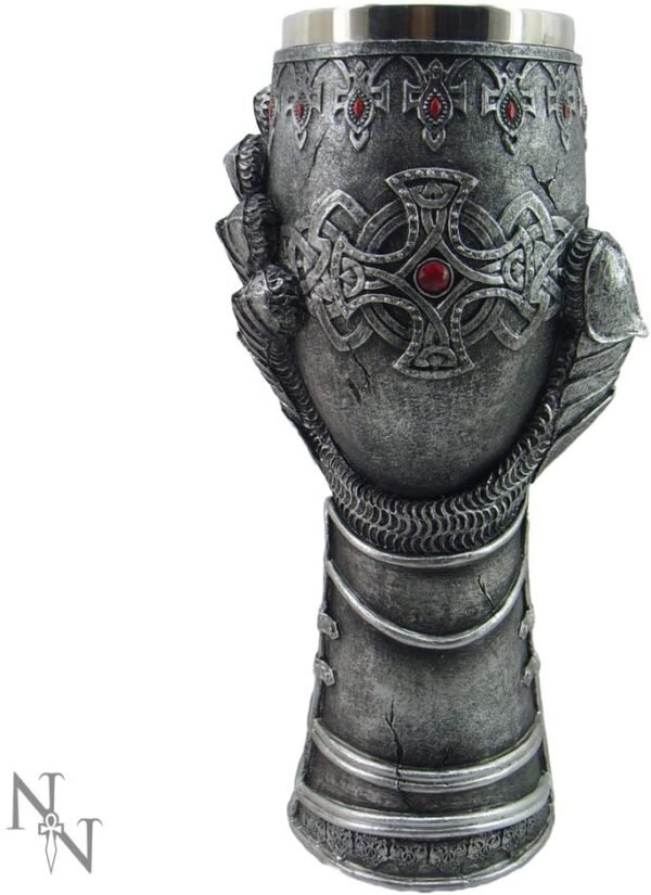 Magicun N.Giftware~Gauntlet Goblet 23cm Grey, Resin w/Stainless Steel Insert