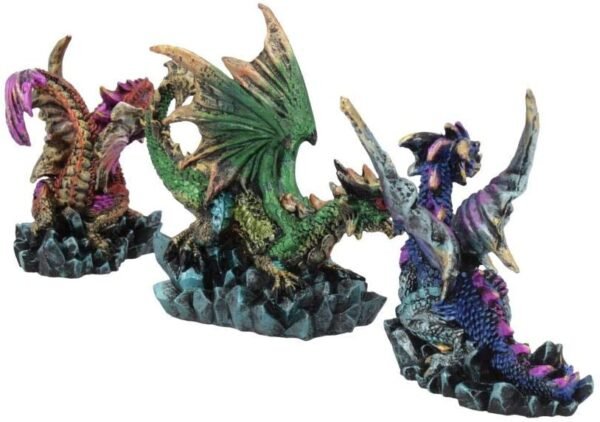 Fantasy Collection~ Rock Protectors Set of Three Dragon Figurines 8.5cm Multi-Coloured, Resin
