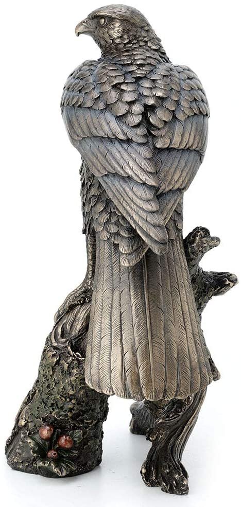 Magic  Collection~10.9 Inch Sparrow Hawk Resting On Tree Branch Antique Bronze Falcon Statue