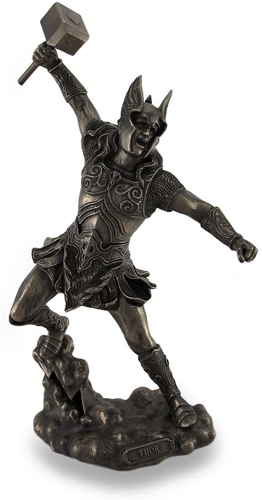 Magic  Collection~Thor, Norse God of Thunder, Wielding Hammer Sculptured Bronzed Statue