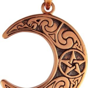 Copper Horned Moon Crescent Pentacle Pendant; 1 Inch Diameter