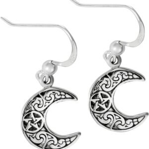 Sterling Silver Horned Moon Pentacle Earrings