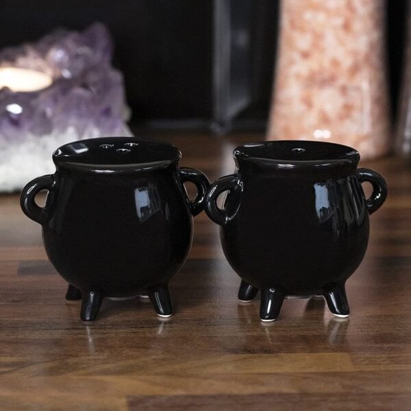 Black Cauldron Salt & Pepper Cruet Set Witch/Pagan Gift Boxed
