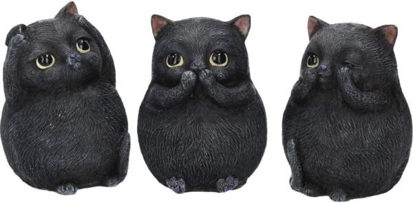 Animal Collection~ Three Wise Fat Cats 8.5cm Figurine, Resin, Black