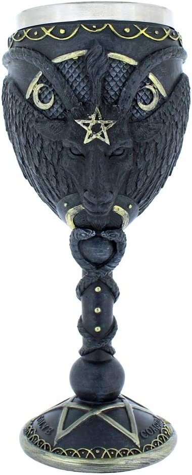 Dark Collection~Baphomet Goblet 20cm Black, Resin w/stainless steel insert, One Size