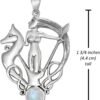 Sterling Silver Celtic Knot Morrigan Irish Goddess Pendant with Natural Rainbow Moonstone
