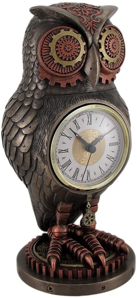 Magicun  Collection~Resin Mantel Clocks Bronze/Copper Finish Steampunk Owl Mantel Clock 5 X 10.5 X 5 Inches Copper