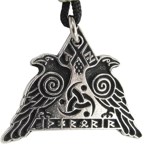 Soloman Pentant~Pewter Odin's Ravens with Valknut Pendant - Huginn and Muninn Crow Necklace