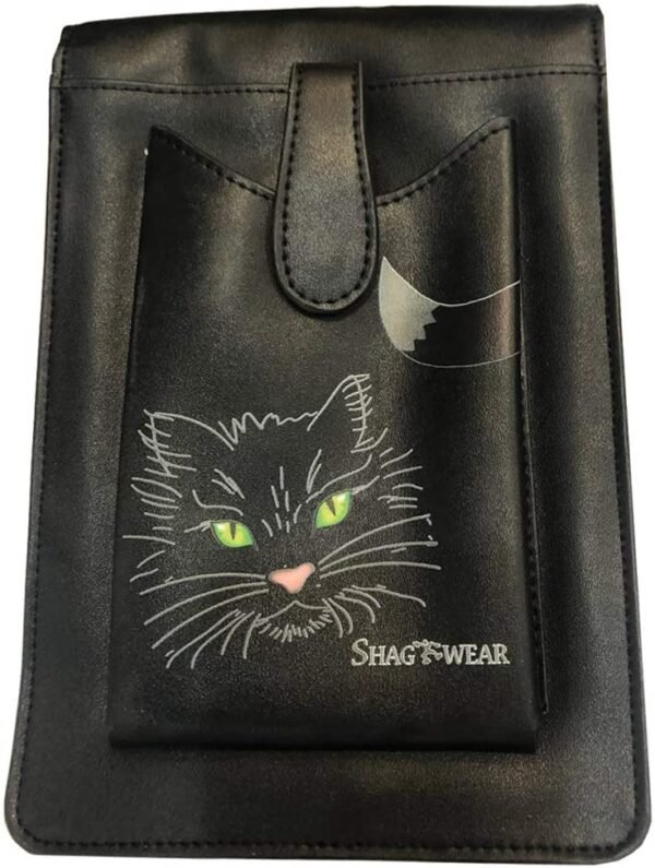 Animal Collection~ Lucky Black Cat Small Shoulder Bag with Phone Holder Compartment, PU, 22cm