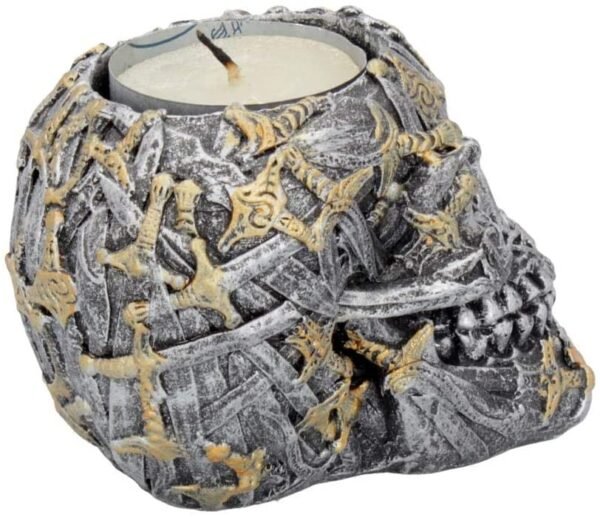 Dark Collection~Cranial Blade 10cm Set of 4 Skull Tealight Holders Silver, Resin, One Size