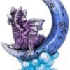 Fantasy Collection~ Metallic Purple Crescent Creature Moon Dragon Figurine, Polyresin, One Size
