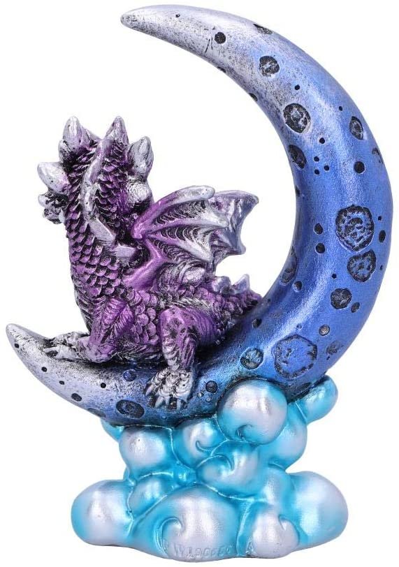 Fantasy Collection~ Metallic Purple Crescent Creature Moon Dragon Figurine, Polyresin, One Size